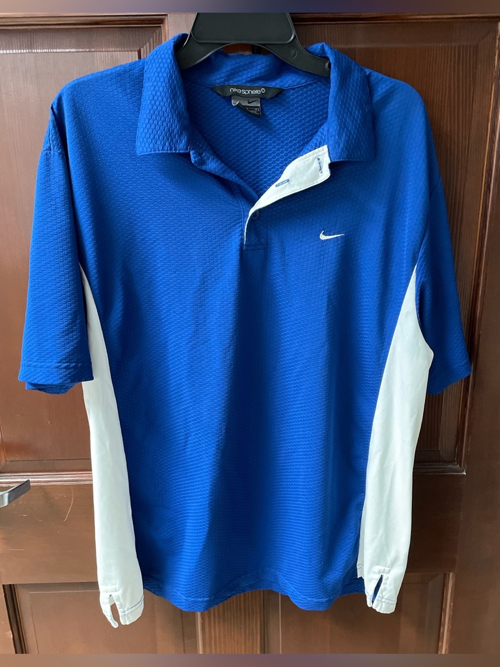 Nike Sphere Dry Royal Blue Polo W White Side Panels Mens L Vintage Performance